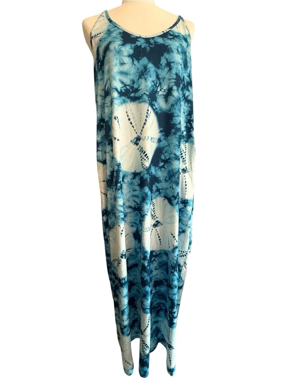 NWT POETSKY Blue Tie-Dye Spaghetti Strap Maxi Dress X-Large Flowy Pockets - Picture 3 of 15